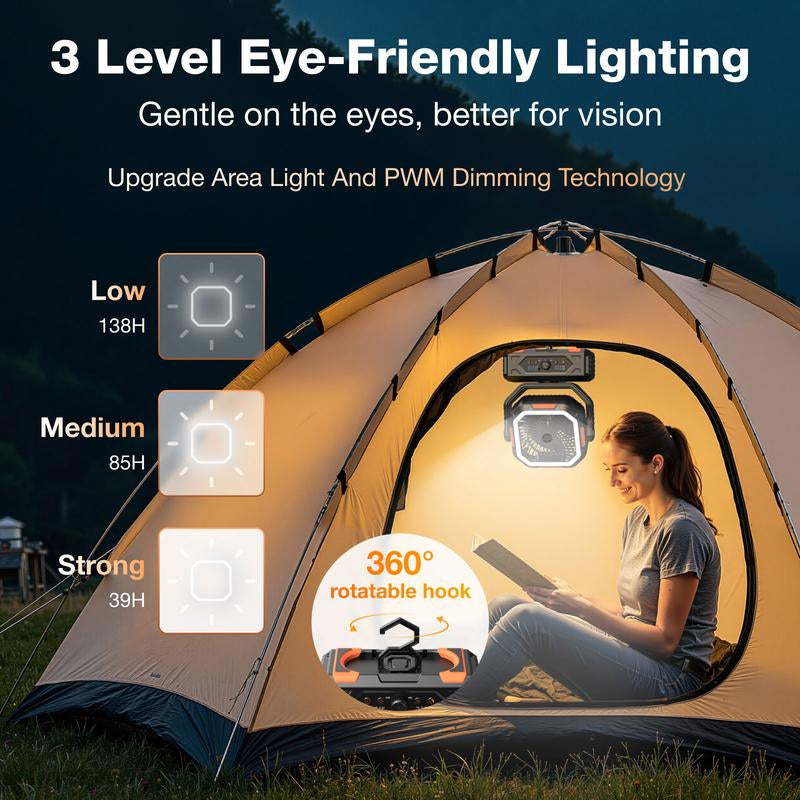 2025 Upgraded Camping Fan – 20000Mah Rechargeable Battery, LED Light, 270° Adjustable Head, Remote-Controlled Oscillating Desk Fan for Tents, Travel, and Home Use