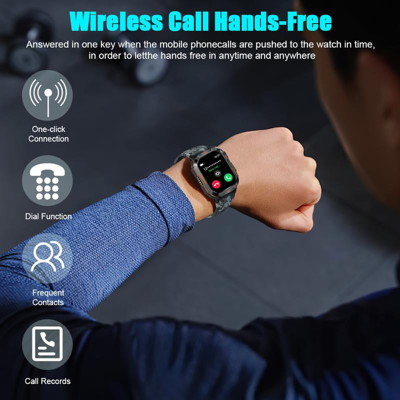 Military Smart Watch for Men, 1.52" HD Fitness with Flashlight Smartwatch with Answer/Make Call, Sport Watch with Heart Rate Spo2 Stress and Sleep Monitor Compatible with Iphone and Android Phones, Waterproof