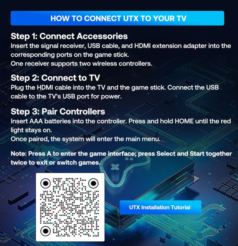 UTX Upgrades Retro Game Console Stick :50000 Games in 1 Game Nostalgia Gaming Stick Dual 2.4G Wireless Controllers, Plug & Play TV Video Gaming Stick