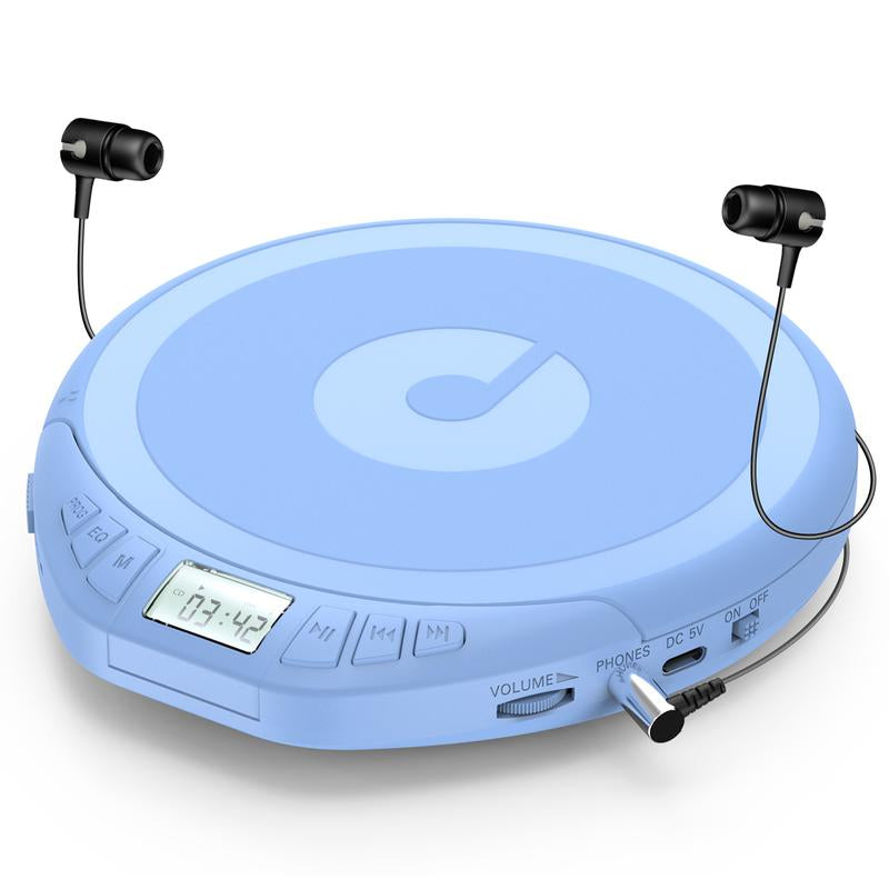 CD Player Portable CD Discman: with Earphones Portable CD Player for Car with Anti-Skip Shockproof Personal CD Player with LCD Display Support PROG Memory Function Repeat Playback Sound