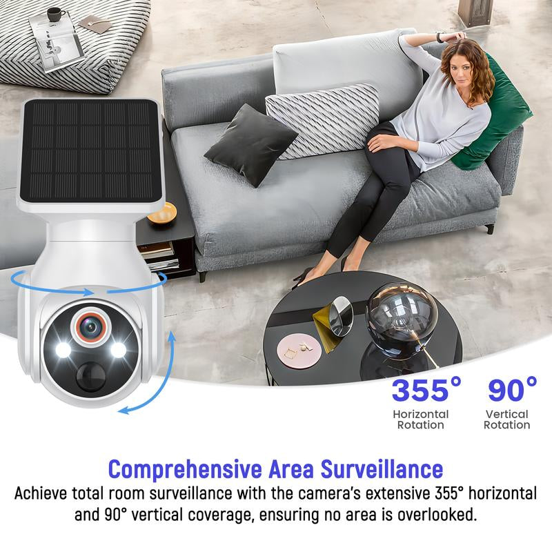 1080P Wifi Security Camera with Solar Panel, Wireless Outdoor, Camera for Home Security, Battery Powered, Pan Tilt, AI Motion Detection, Night Vision, 2-Way Talk, IP65, Cloud Storage, Human Detection, 2.4Ghz Only