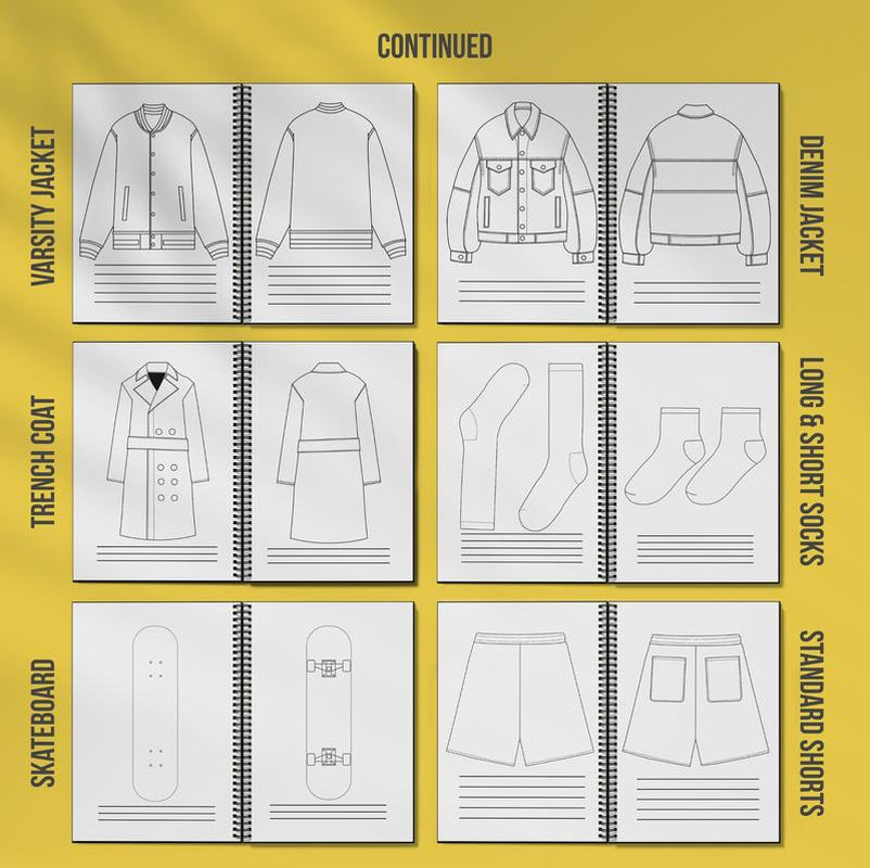 All in One Ez Sketchbook - Comes with 140 Pages with 75+ Mockups & 5 Freestyle Sketch Pages for Clothing Designers