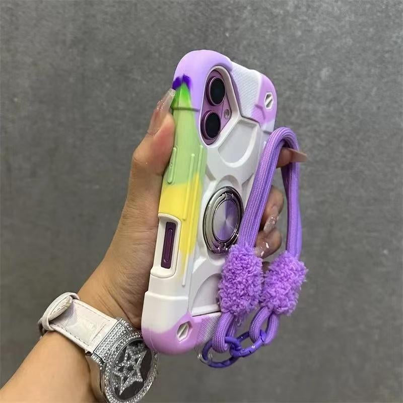 Dazzling New Ip16Promax Phone Case - Double Ring Thickened 15, Super Anti-Fall Protection, 14 Silicone, Purple Lanyard Cover, Smartphone Cover Protector Screen Protector Cellphone Protective Casing Shockproof