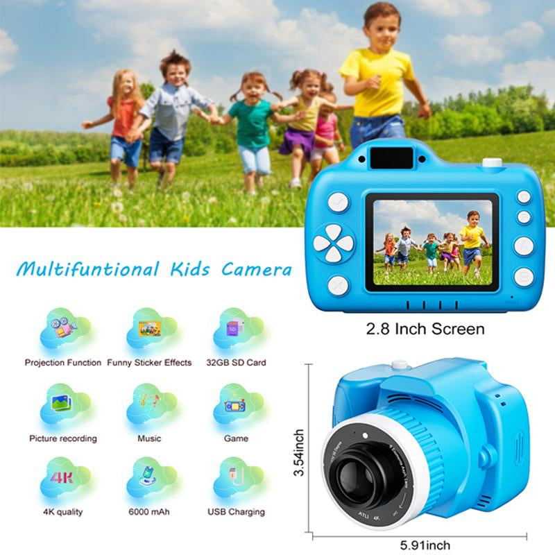 Children'S Camera Toys for Boys and Girls Aged 3-12, Toddler Camera with Projector, 4K HD Selfie Digital Video Camera, Downloadable Music, Best Holiday Gift. Video Creator, Photo Creator, Children'S Vlog Maker, Children'S Memory Recorder