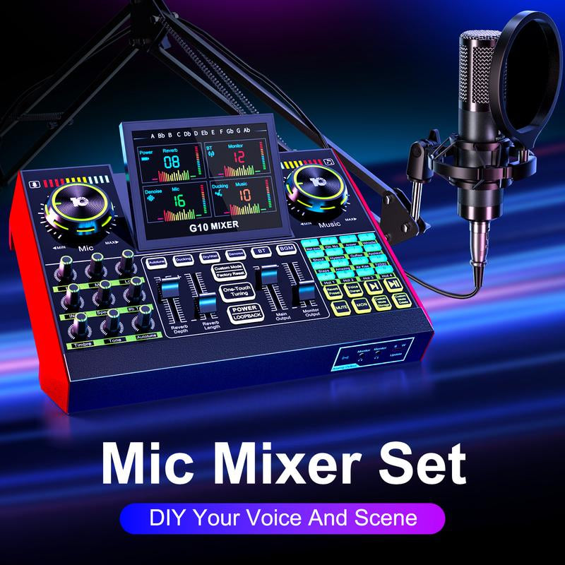 Tenlamp G10-P15 Cantilever Sound Card Kit, Upgraded Cantilever Bracket, Customizable Sound Effects, Condenser Microphone, Suitable for Live Streaming, Gaming, Vocal Podcasting, 2-Level Noise Cancellation, and Computer Audio Mixing