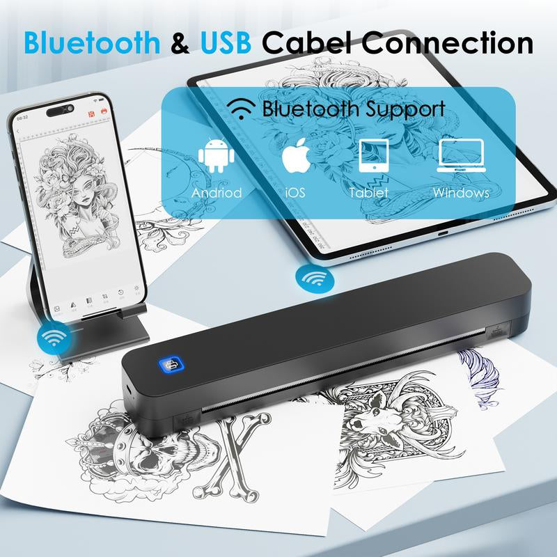 KNAON Tattoo Printer - Wireless Bluetooth Thermal Printer for Tattoo Artists & Beginners,Compatible with Smartphone,Tablet & PC