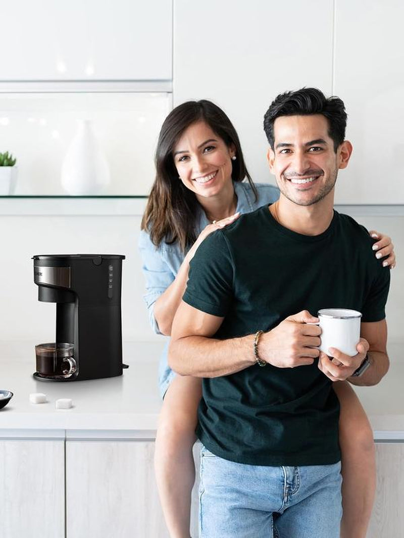 FOHERE Coffee Maker, Single Serve Iced and Hot Coffee Brewer for K Pod & Ground Coffee, 90S Fast Brewing, 6 to 14 Oz Brew Sizes, 1000W Water Window and Descaling Mode