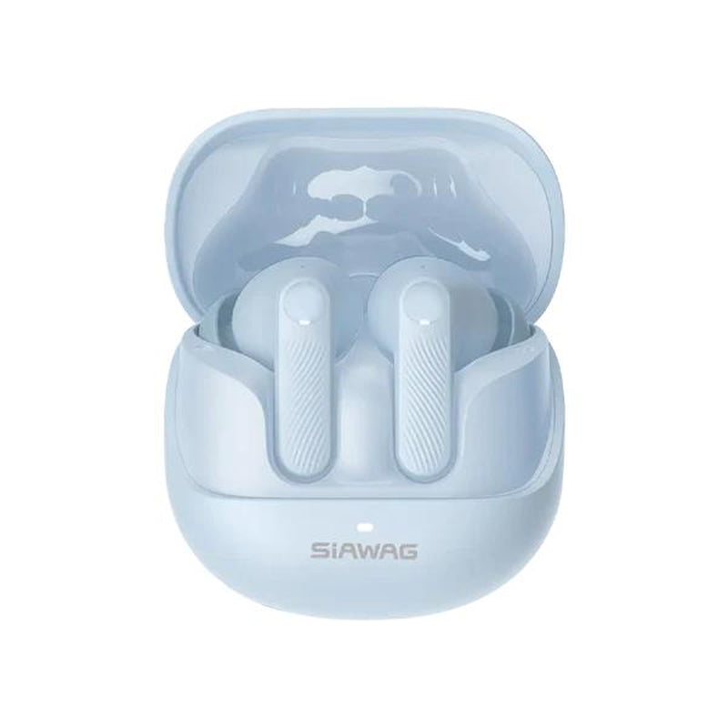 SIAWAG BTW73 Bluetooth Earbuds with ANC & ENC Noise Cancelling, 800Mah Battery, Dual Device Pairing, 60Ms Low Latency, IPX5 Waterproof, Fast Charging, Stylish Blue Design, Perfect for Women & Couples