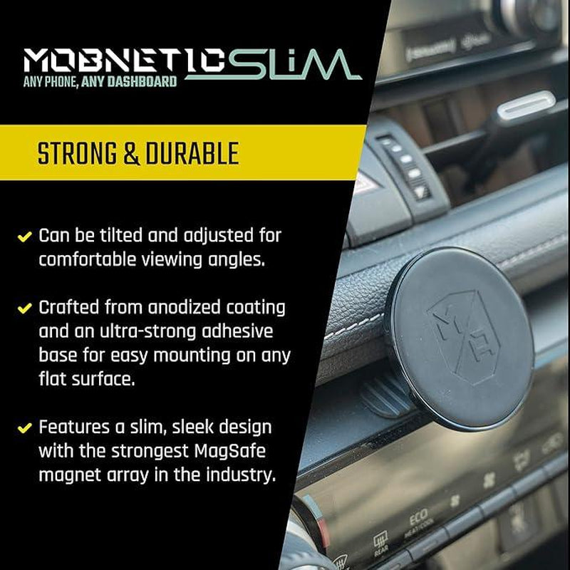 MOB ARMOR Mobnetic Slim Non-Charging MagsafeĀ® Phone Mount for All Dashboards - Compact & Strong Magnetic Holder with Curved Surface Compatibility