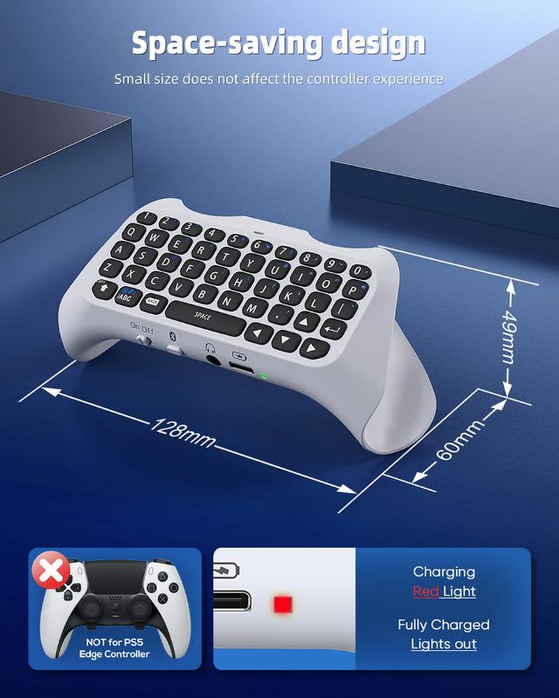MENEEA Wireless Controller Keyboard for PS5, Bluetooth 3.0 Mini Portable Gamepad Chatpad with Built-In Speaker & 3.5MM Audio Jack for Playstation 5 Voice Chat Board for Messaging and Gaming Live Chat Console Smartphone