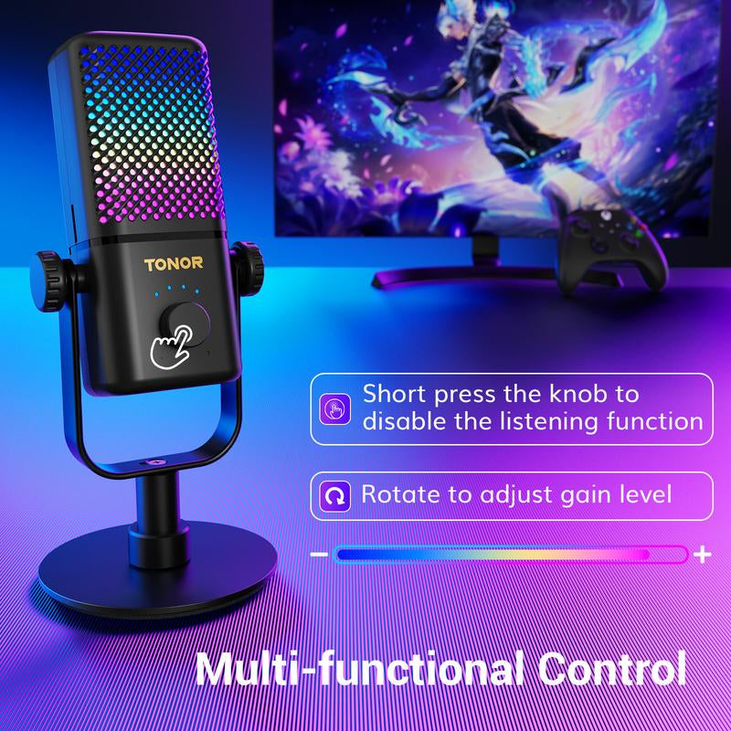 TONOR TCX3 Gaming Microphone for Xbox - RGB Condenser Streaming Mic with One Tap Mute, Long Battery Life, Fast Charging, Compatible with Capture Card
