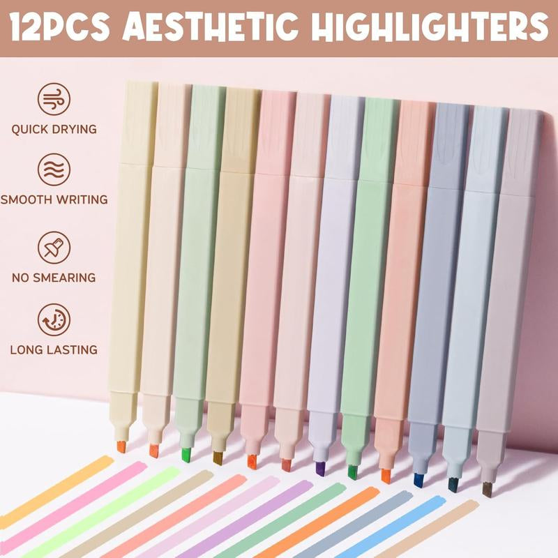 Aesthetic School Supplies with Cute Pencil Case, Pastel Highlighters Gel Pens Mechanical Pencils Set 0.5 0.7 & 2.0Mm, Office Back to School Supplies College Essentials Kit Student Stationary Set,Back to School Gift,Birthday'S Gift