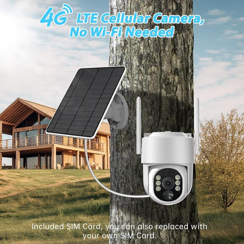 4G LTE Cellular Solar Security Camera Wireless Outdoor, 2K Cameras for Home Security, No Wifi Security Camera Solar Powered, Color Night Vision, Human Detection, Include SIM Card