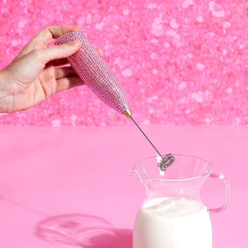 Paris Hilton Electric Milk Frother, Handheld Mixer with Rhinestone Handle, Battery Operated for Lattes, Matcha & More