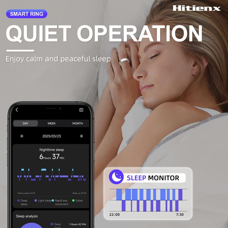 Smart Ring - Health Monitoring Device with Heart Rate, Calories, Sleep, Menstrual Cycle, Skin Temperature, Stress, Mood and Exercise Data for Men and Women, Wireless Fitness Tracker, No Surcharge, Android Ios Compatible