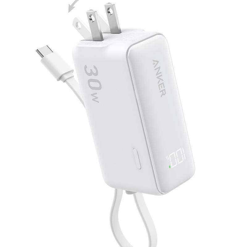 Anker 3-In-1 Power Bank 5,000Mah with Built-In Lightning Cable, Foldable AC Plug, 30W Max, Compatible with Iphone 14 Series, Ipad, Apple Airpods, and More