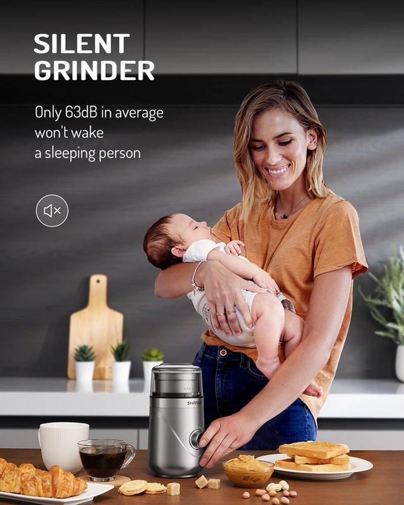 SHARDOR Adjustable Coffee Grinder Electric, Grain Mills, Herb, Nut, Spice,Coffee Bean Espresso Grinder with 2 Removable Stainless Steel Bowl, Silver.