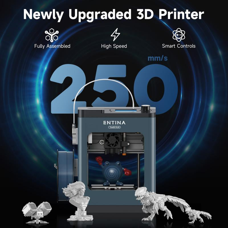 3D Printer Tina2Plus, 250Mm/S Auto Leveling FDM Mini 3D Printer with Spring Steel Platform, Fully Assembled 3D Printer for Kids and Beginners with Wifi 3D Home Printer