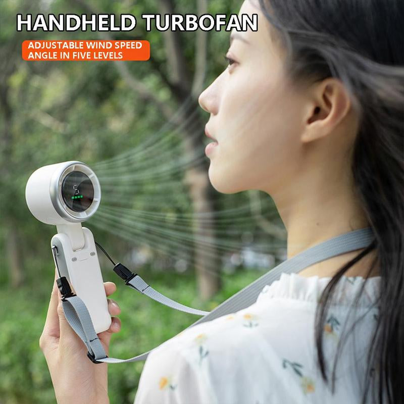 Portable Handheld Turbofan, Rechargeable 5-Speed Wind Adjustment Cooling Fan Suitable for Outdoor Activities and Travel