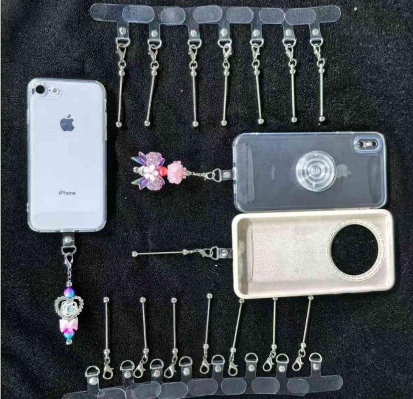 40Pcs New Cute Silver Phone Case Holder with Beadable Keychain Bar