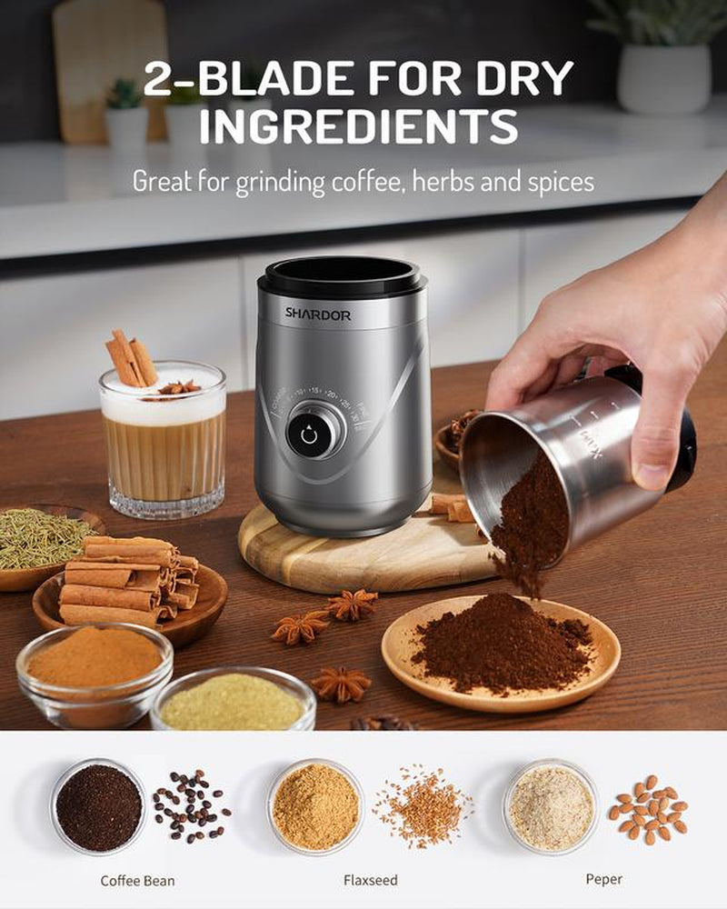 SHARDOR Adjustable Coffee Grinder Electric, Grain Mills, Herb, Nut, Spice,Coffee Bean Espresso Grinder with 2 Removable Stainless Steel Bowl, Silver.