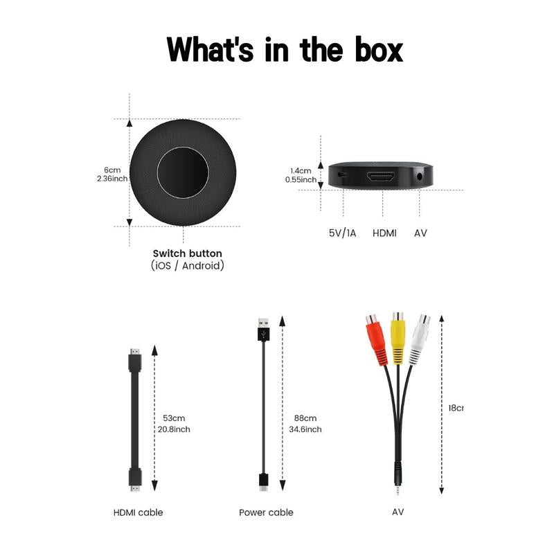 Wireless Screen Projector HD TV Monitor Portable Mobile Phone Connection TV Monitor HD Wireless 5G 4K Horizontal and Vertical Screen Connector Wireless HDMI Display Dongle Adapter Digital Products Smartphone