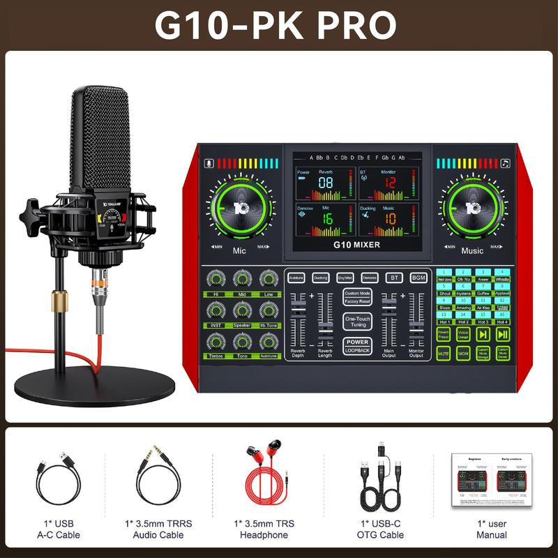 Tenlamp G10-P15 Cantilever Sound Card Kit, Upgraded Cantilever Bracket, Customizable Sound Effects, Condenser Microphone, Suitable for Live Streaming, Gaming, Vocal Podcasting, 2-Level Noise Cancellation, and Computer Audio Mixing