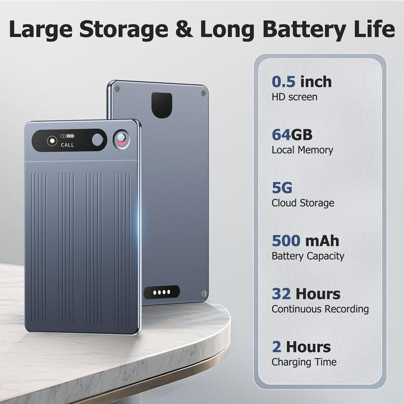AI Voice Recorder with Call Recording, Note Voice Recorder with App Control and Magnetic Case, Transcribe & Summarize with AI Technology, 64GB Memory, Audio Recorder for Lectures, Meetings, Interviews