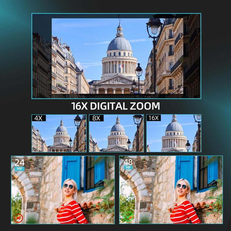 4K Digital Cameras for Photography, 48MP Vlogging Camera for Youtube with Wifi, 180° Flip Screen Compact Camera with Flash