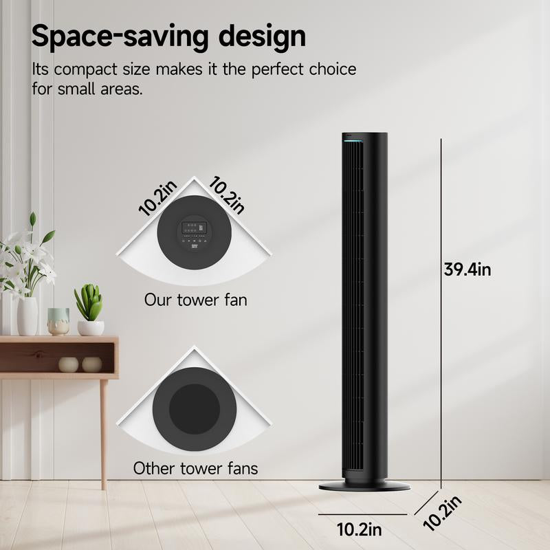 NOT AC --Tower Fan for Bedroom, 40 Inch Bladeless Fan, 80 ° Oscillating Fan, Silent Floor Fan with Remote Control Led, 4-Speed Multiple Modes, 7H Timer, Large Air Outlet
