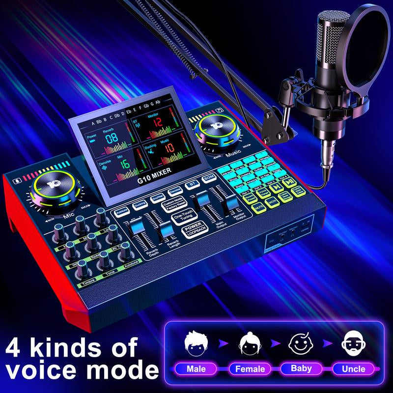 Tenlamp G10-P15 Cantilever Sound Card Kit, Upgraded Cantilever Bracket, Customizable Sound Effects, Condenser Microphone, Suitable for Live Streaming, Gaming, Vocal Podcasting, 2-Level Noise Cancellation, and Computer Audio Mixing