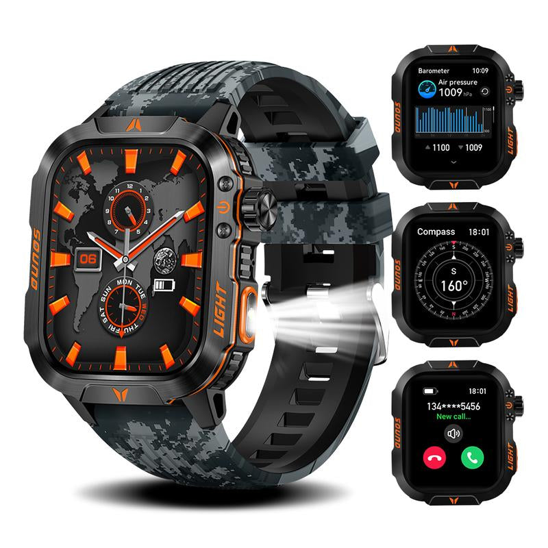 Military Smart Watch for Men, 1.52" HD Fitness with Flashlight Smartwatch with Answer/Make Call, Sport Watch with Heart Rate Spo2 Stress and Sleep Monitor Compatible with Iphone and Android Phones, Waterproof