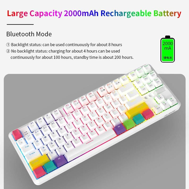 AJAZZ K870T TKL Wired/Wireles RGB Mechanical Keyboard | Rechargeable 2000Mah Tenkeyless Bluetooth Keyboard with Volume Wheel Design