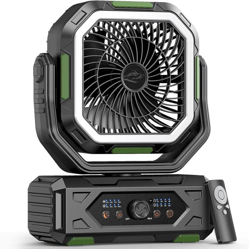 2025 Upgraded Camping Fan – 20000Mah Rechargeable Battery, LED Light, 270° Adjustable Head, Remote-Controlled Oscillating Desk Fan for Tents, Travel, and Home Use