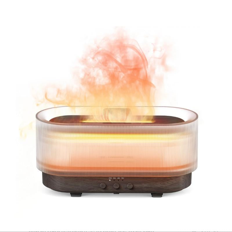 Sejoy Essential Oil Diffuser for Home Bedroom, 300Ml Cool Mist Humidifier with Flame Light, 6 Colors Changed, Dark Wood Grain