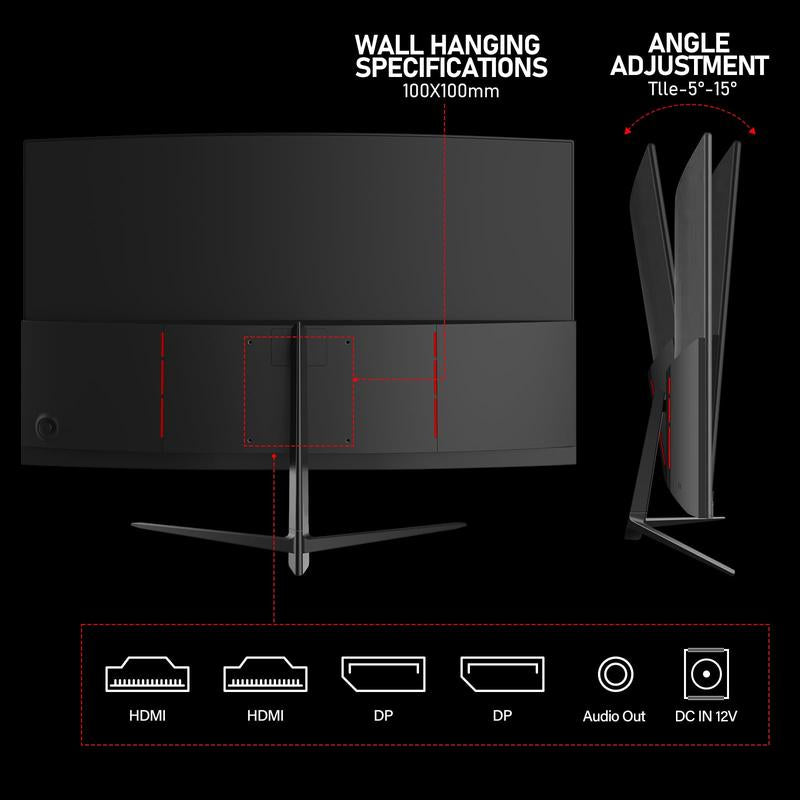 Rehisk 27'' 2K QHD 165Hz Curved Gaming Monitor - 2560P, 1Ms IPS Panel, Adaptivesync, Ultra-Thin Bezel, Tilt Adjustable