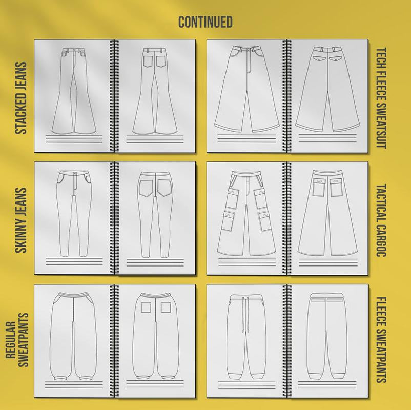 All in One Ez Sketchbook - Comes with 140 Pages with 75+ Mockups & 5 Freestyle Sketch Pages for Clothing Designers
