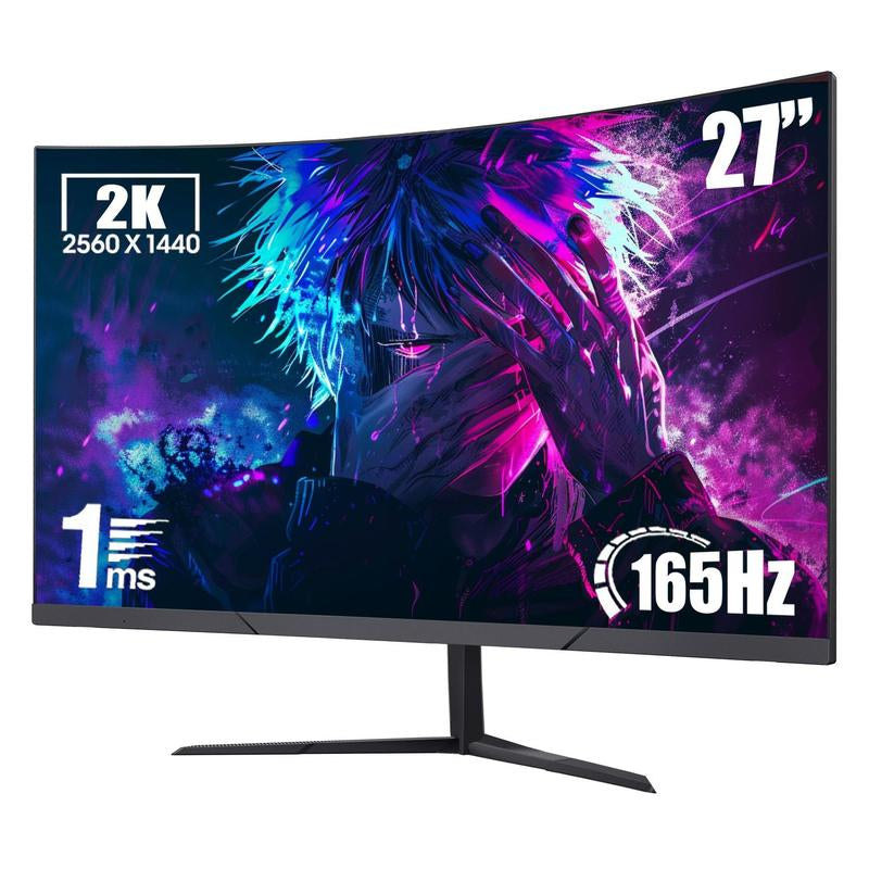 Rehisk 27'' 2K QHD 165Hz Curved Gaming Monitor - 2560P, 1Ms IPS Panel, Adaptivesync, Ultra-Thin Bezel, Tilt Adjustable