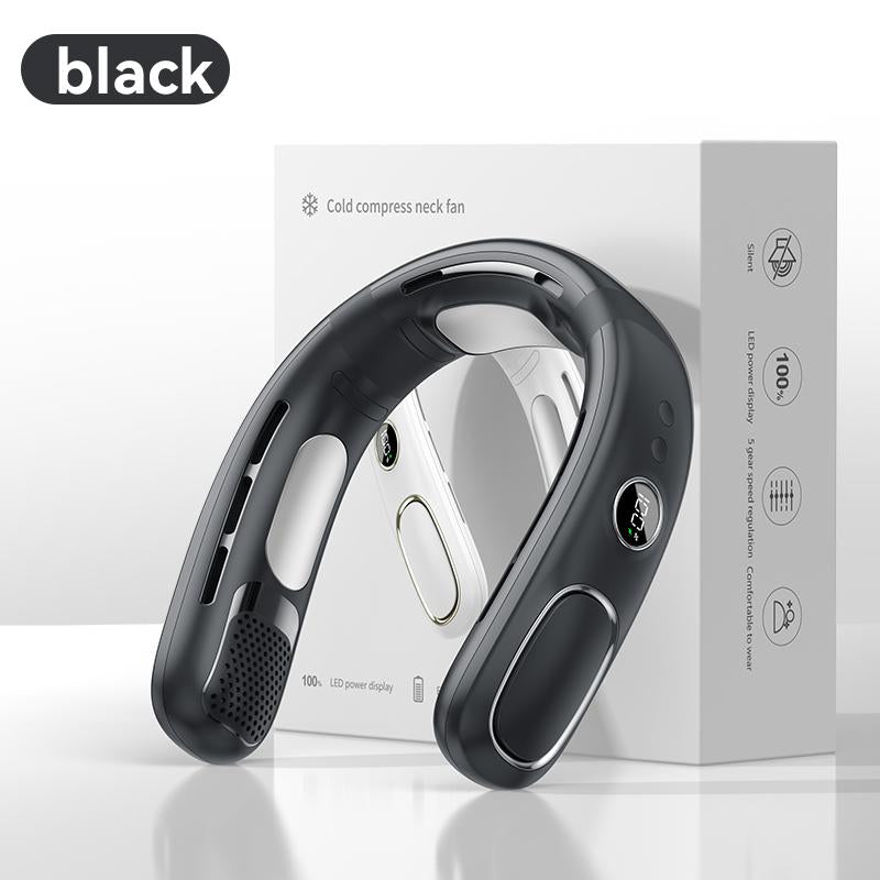 Upgraded Hands Free Neck Fan for Sports, Travel and Office Use- Rechargeable Bladeless Cooling Technology with 5000Mah up to 28 Hours of Run Time- 5-Speed Adjustable, Faster Cooling, Ultra- Quiet- Wearable Headphone Design-Lightweigh