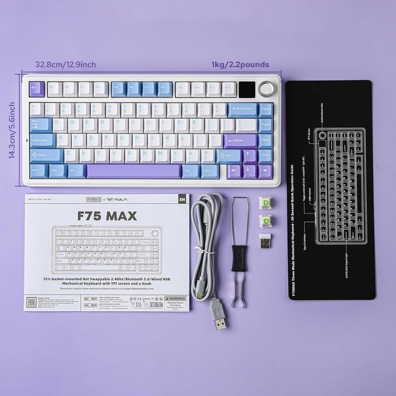 Aula F75 MAX Gasket-Mounted Hot- Swappable Wireless Mechanical Keyboard with TFT Screen and Knob, Gift for Friend, Gaming Accessories