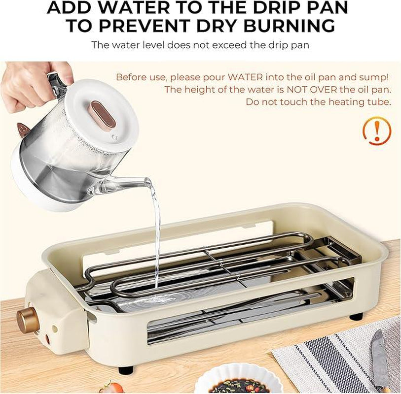 Indoor Smokeless Electric BBQ Grill,Non-Stick Cooking Removable Plate,5 Adjustable Temperatures,Dishwasher Safe,1500W,Kitchen Appliances, Household