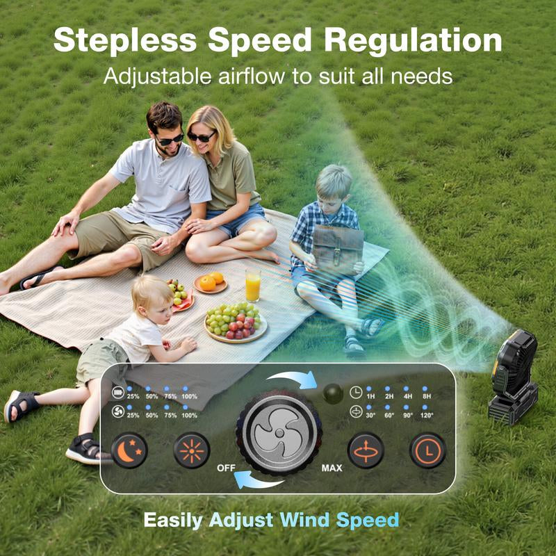 2025 Upgraded Camping Fan – 20000Mah Rechargeable Battery, LED Light, 270° Adjustable Head, Remote-Controlled Oscillating Desk Fan for Tents, Travel, and Home Use