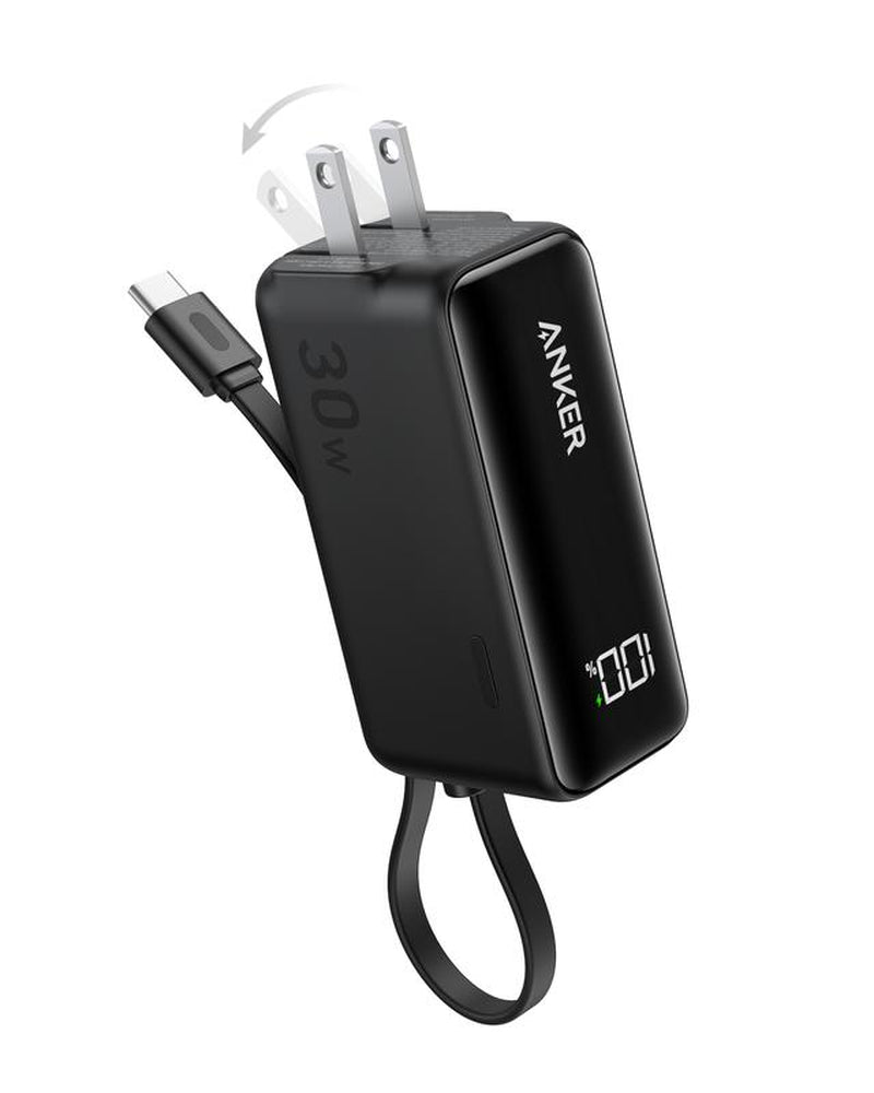 Anker 3-In-1 Power Bank 5,000Mah with Built-In Lightning Cable, Foldable AC Plug, 30W Max, Compatible with Iphone 14 Series, Ipad, Apple Airpods, and More