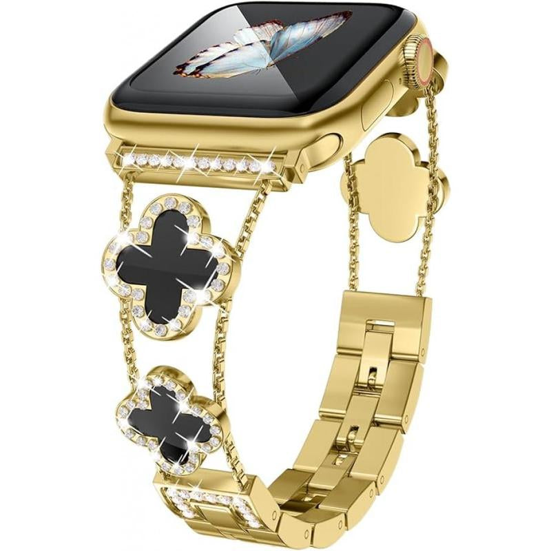 Four-Leaf Clover Diamond Metal Bands Add Sparkle to Your Watch for Apple Watch Series 10/9/8/7/6/5/4/3/2/1Se/Ultra Clover Simple and Stylish Compatible with 38Mm40Mm41Mm42Mm44Mm45Mm 46Mm49Mm Women'S Wear