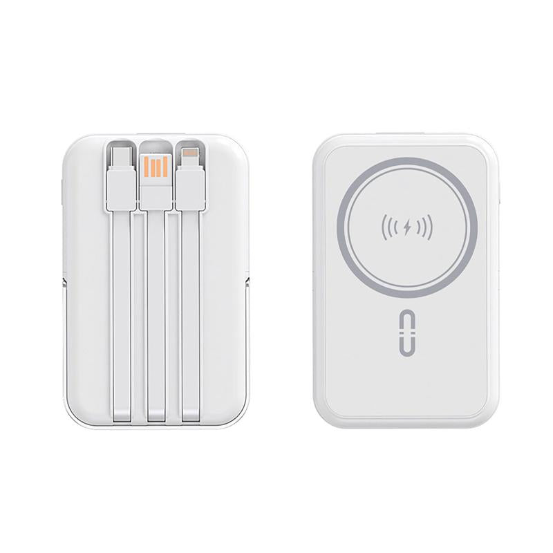 10000Mah Fast Charging Magnetic Power Bank W/ Stand and 3 Built-In Cables & Wireless Charging
