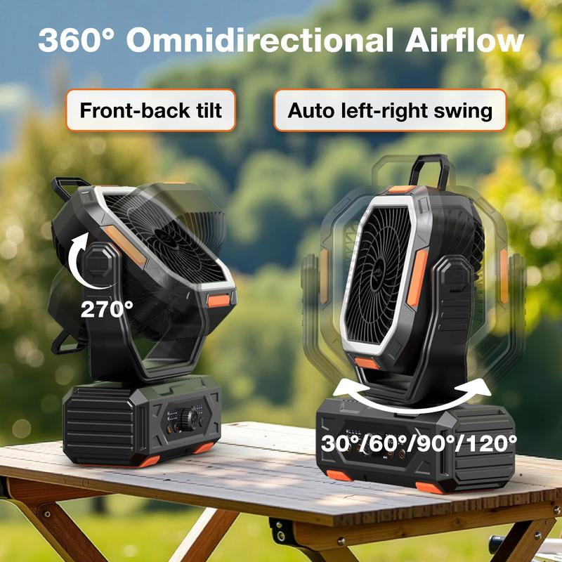 2025 Upgraded Camping Fan – 20000Mah Rechargeable Battery, LED Light, 270° Adjustable Head, Remote-Controlled Oscillating Desk Fan for Tents, Travel, and Home Use