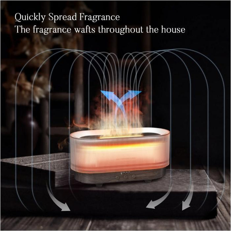 Sejoy Essential Oil Diffuser for Home Bedroom, 300Ml Cool Mist Humidifier with Flame Light, 6 Colors Changed, Dark Wood Grain