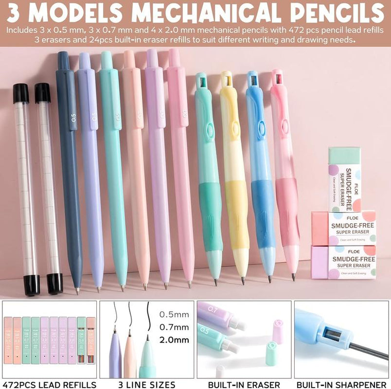 Aesthetic School Supplies with Cute Pencil Case, Pastel Highlighters Gel Pens Mechanical Pencils Set 0.5 0.7 & 2.0Mm, Office Back to School Supplies College Essentials Kit Student Stationary Set,Back to School Gift,Birthday'S Gift