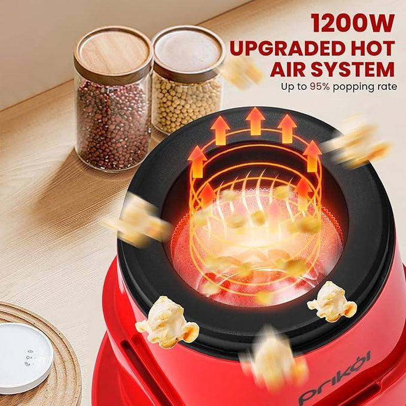 SUSTEAS American Hot Air Popcorn Machine - Electric Popcorn Maker with 4 Serving Bowls, Oil-Free, Efficient Hot Air System, Quick and Easy Clean