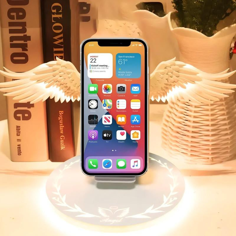 Angel Wing Design Wireless Charger with Mirror, 15W Super Fast Charge Wireless Charger with Luminous Base, Phone Accessories for Phones with Wireless Charging Function
